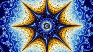 A blue and yellow fractal star on a blue background.