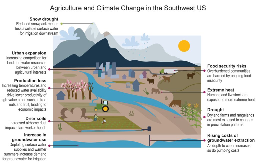 The impact of climate change on agriculture in the U.S. and its relationship to water availability.